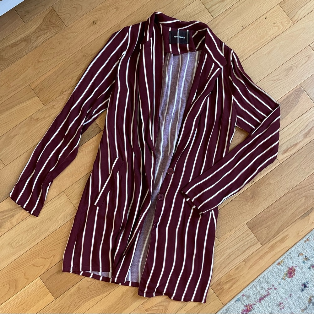 Like New Reformation Burgundy Striped Blazer Jacket Sz 2